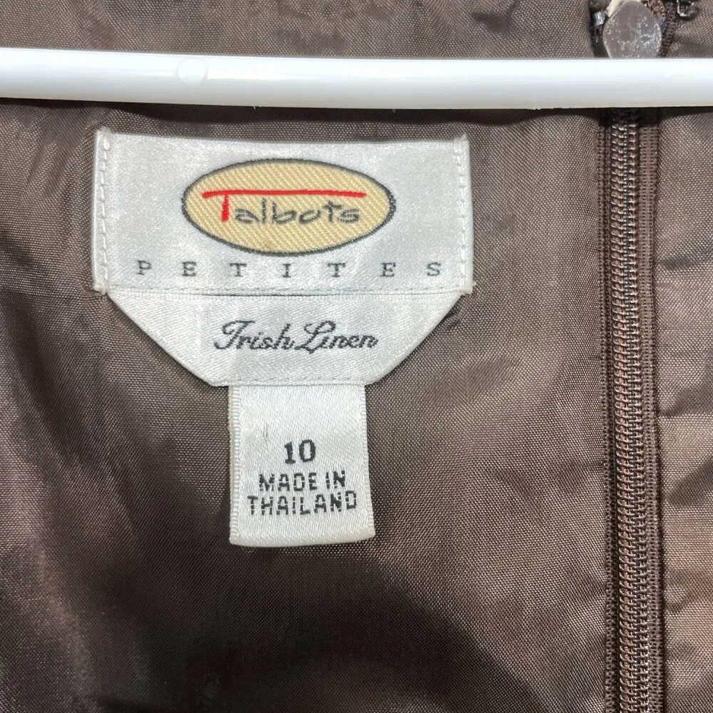 Talbots Irish Linen Dress Size 10 Brown Sleeveless Fully Lined Fit Flare Vintage